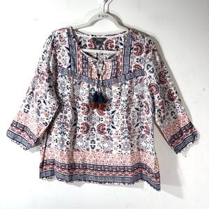 Natural Reflections Tassel Tie floral bohemian tunic  size large